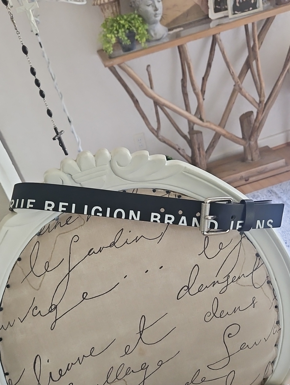 NWT True Religion Black Logo Belt with Silver Buckle